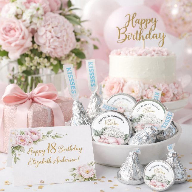 Blush Pink Peony Floral 18th Birthday  Hershey®'s Kisses® (Creator Uploaded)
