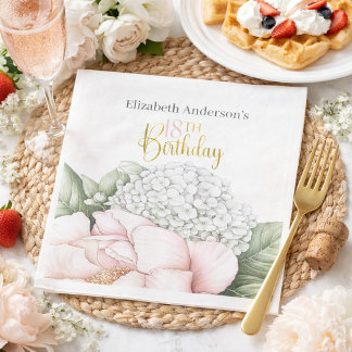 Blush Pink Peony Floral 18th Birthday  Napkins