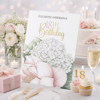 Blush Pink Peony Floral 18th Birthday  Pedestal Sign