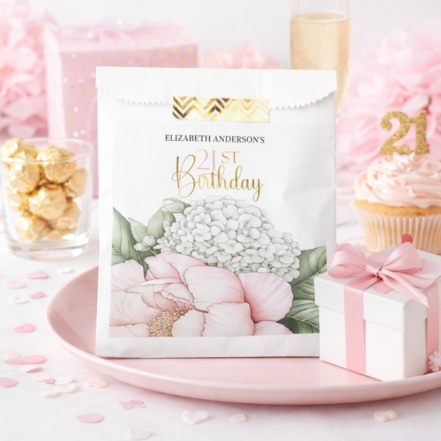 Blush Pink Peony Floral 21st Birthday  Favor Bag (Creator Uploaded)