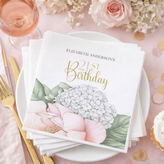 Blush Pink Peony Floral 21st Birthday  Napkins