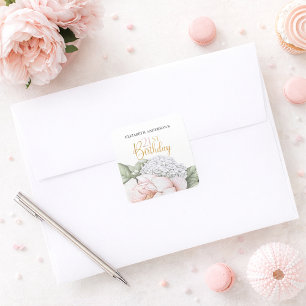 Blush Pink Peony Floral 21st Birthday Square Sticker