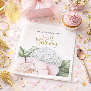 Blush Pink Peony Floral 25th Birthday  Napkins