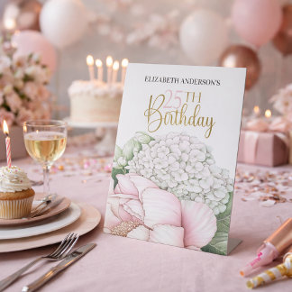 Blush Pink Peony Floral 25th Birthday Pedestal Sign
