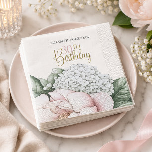 Blush Pink Peony Floral 30th Birthday  Napkins