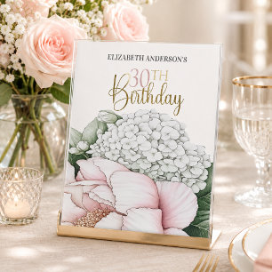 Blush Pink Peony Floral 30th Birthday Pedestal Sign