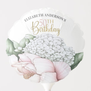 Blush Pink Peony Floral 50th Birthday Balloon