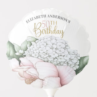 Blush Pink Peony Floral 50th Birthday Balloon