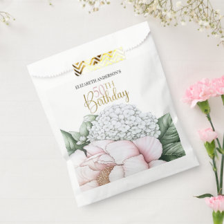 Blush Pink Peony Floral 50th Birthday Favor Bag