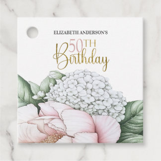 Blush Pink Peony Floral 50th Birthday Favor Tags