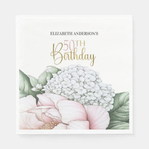 Blush Pink Peony Floral 50th Birthday  Napkins