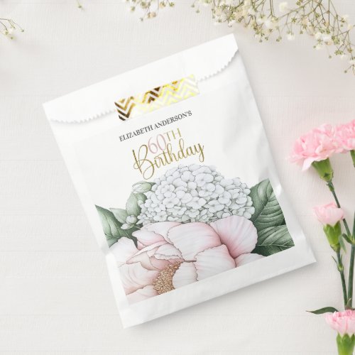 Blush Pink Peony Floral 60th Birthday  Favor Bag