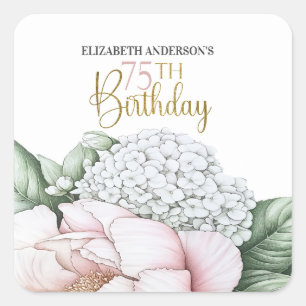 Blush Pink Peony Floral 75th Birthday  Square Sticker