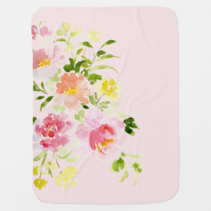 Blush pink peony floral baby blanket