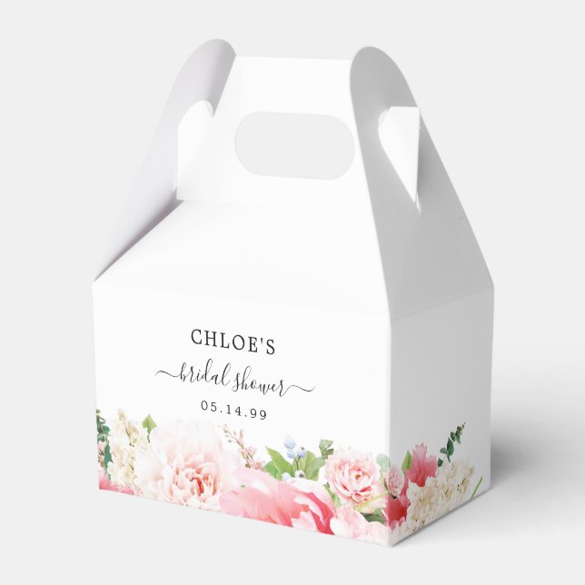  Blush Pink Peony Floral Bridal Shower Favor Boxes (Front Side)