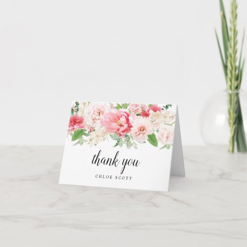Blush Pink Peony Floral Bridal Shower Photo Thank You Card