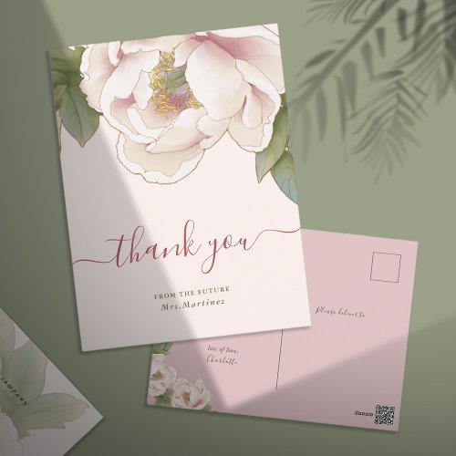 Blush Pink Peony Floral Bridal Shower Thank You Postcard