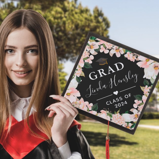 Blush Pink Peony Floral | Class of 2024 Graduate Graduation Cap Topper (Creator Uploaded)