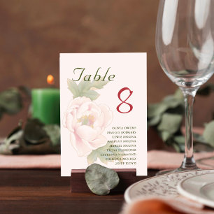 Blush Pink Peony Floral Guest Name Table Number