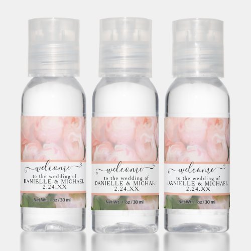 Blush Pink Peony Floral Rose Leaf Elegant Wedding Hand Sanitizer