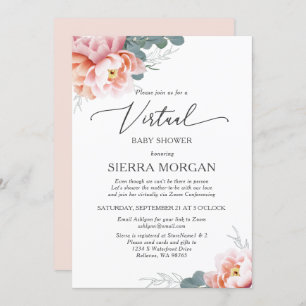 Blush Pink Peony Floral Virtual Baby Shower Invitation