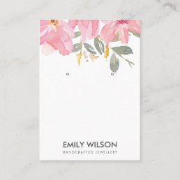 BLUSH PINK PEONY FLORAL WATERCOLOR EARRING DISPLAY BUSINESS CARD