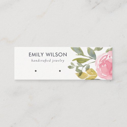 BLUSH PINK PEONY FLORAL WATERCOLOR EARRING DISPLAY MINI BUSINESS CARD