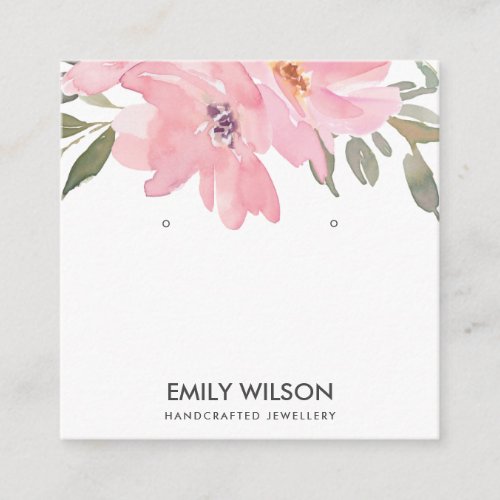 BLUSH PINK PEONY FLORAL WATERCOLOR EARRING DISPLAY SQUARE BUSINESS CARD