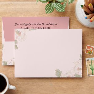 Blush Pink Peony Floral Wedding Envelope