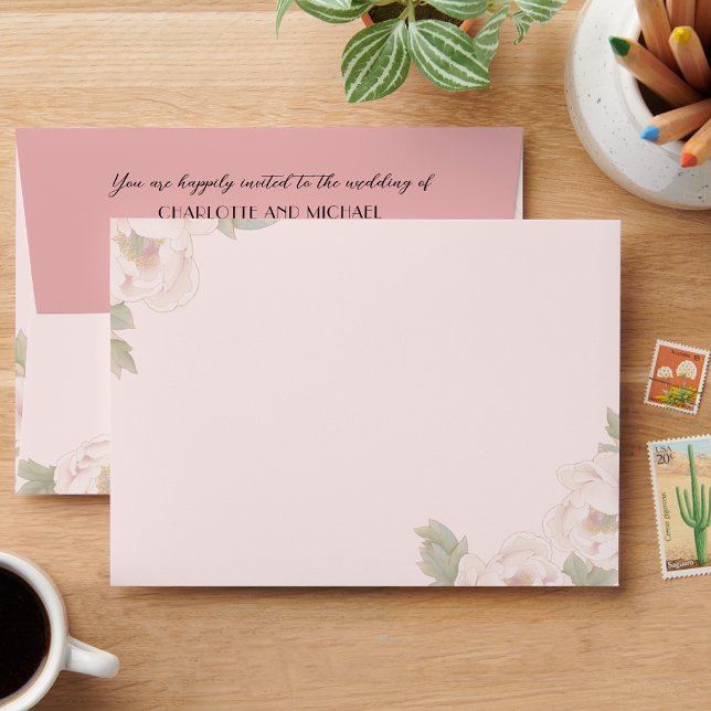 Blush Pink Peony Floral Wedding  Envelope (Creator Uploaded)