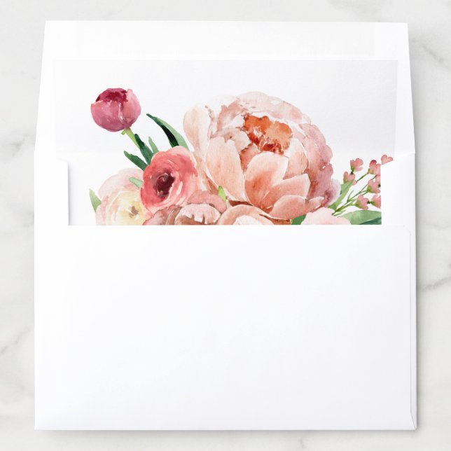 Blush Pink Peony Floral Wedding Envelope Liner (In Envelope)