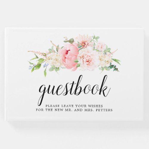 Blush Pink Peony Floral Wedding Guest Book