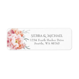 Blush Pink Peony Floral Wedding Return Address Label