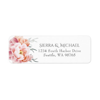 Blush Pink Peony Floral Wedding Return Address Label