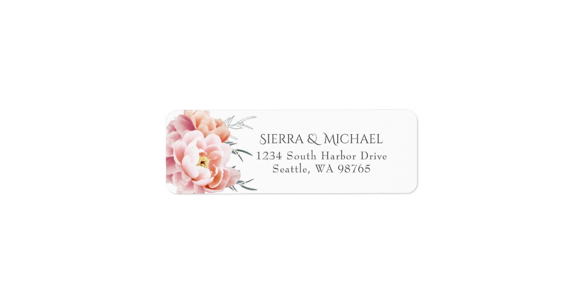 Blush Pink Peony Floral Wedding Return Address Label | Zazzle