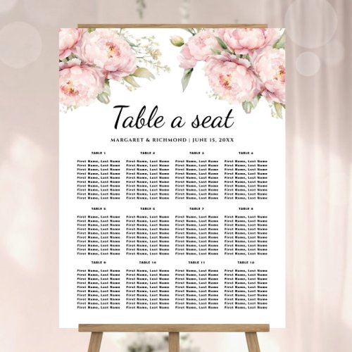 Blush Pink Peony Floral Wedding Table Seating Foam Board