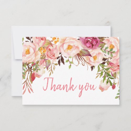 Blush Pink Peony Floral Wedding Thank You Card