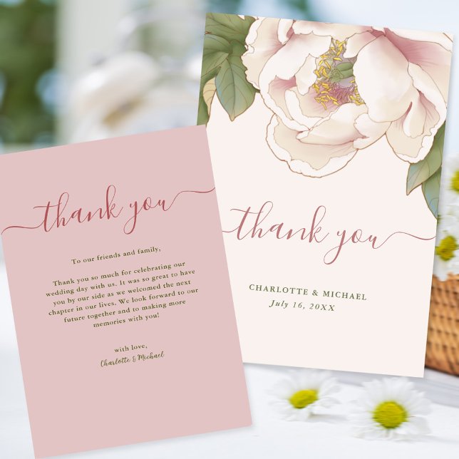 Blush Pink Peony Floral Wedding Thank You Card (Creator Uploaded)