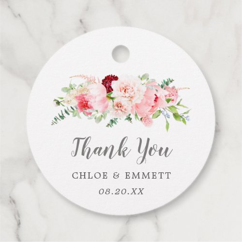 Blush Pink Peony Floral Wedding Thank You Favor Tags