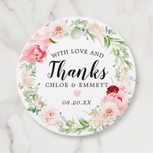 Blush Pink Peony Floral Wedding Thank You Favor Tags