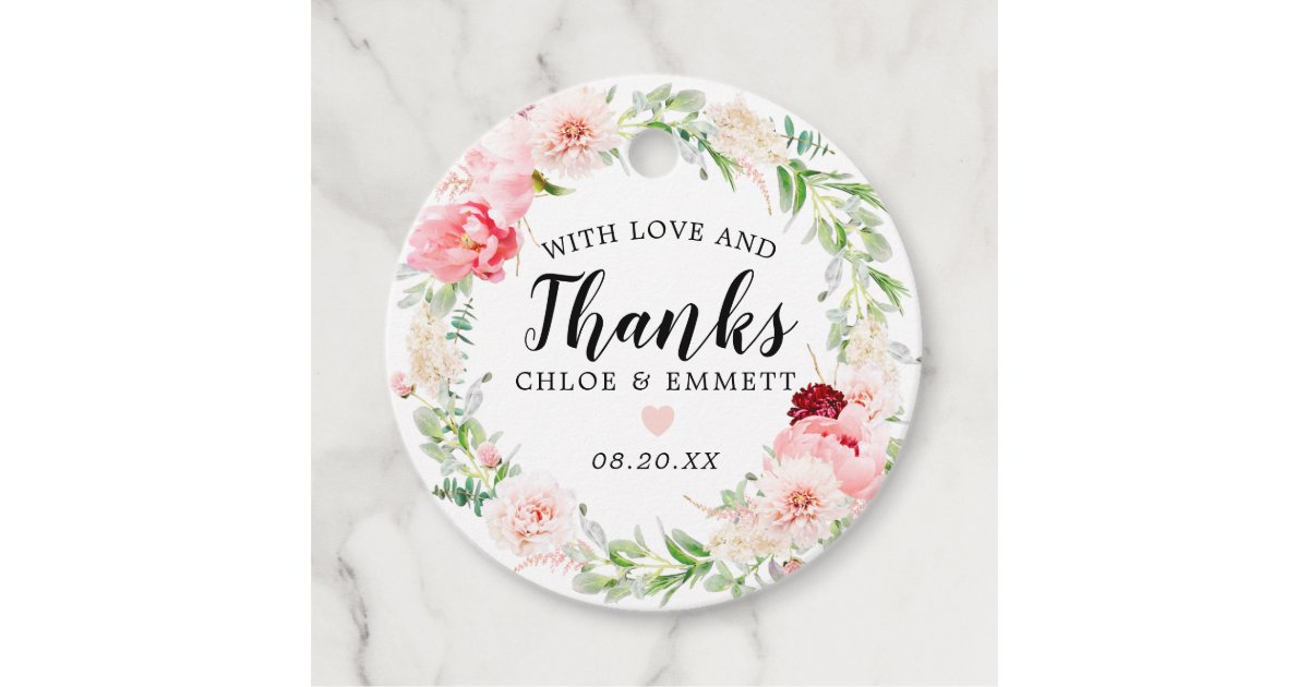 Blush Pink Peony Floral Wedding Thank You Favor Tags | Zazzle