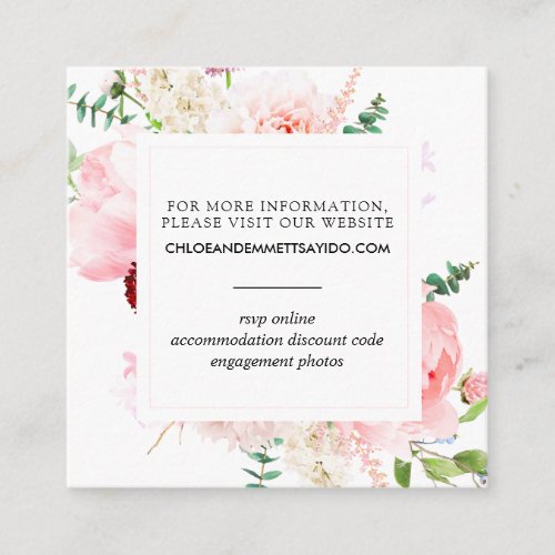 Blush Pink Peony Floral Wedding Website Enclosure Card