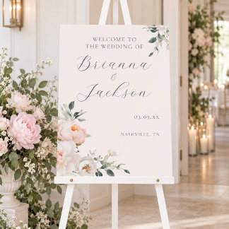 Blush Pink Peony Floral Wedding Welcome Sign