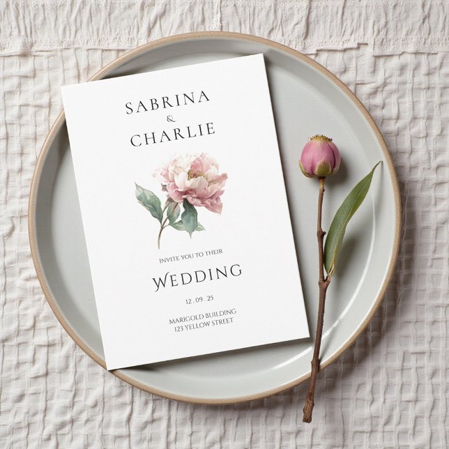 Blush Pink Peony Flower Elegant Botanical Wedding Invitation (Blush Pink Peony Flower Elegant Botanical Wedding Invitation)