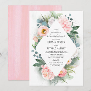 Blush Pink Peony Frame Floral Rehearsal Dinner Invitation