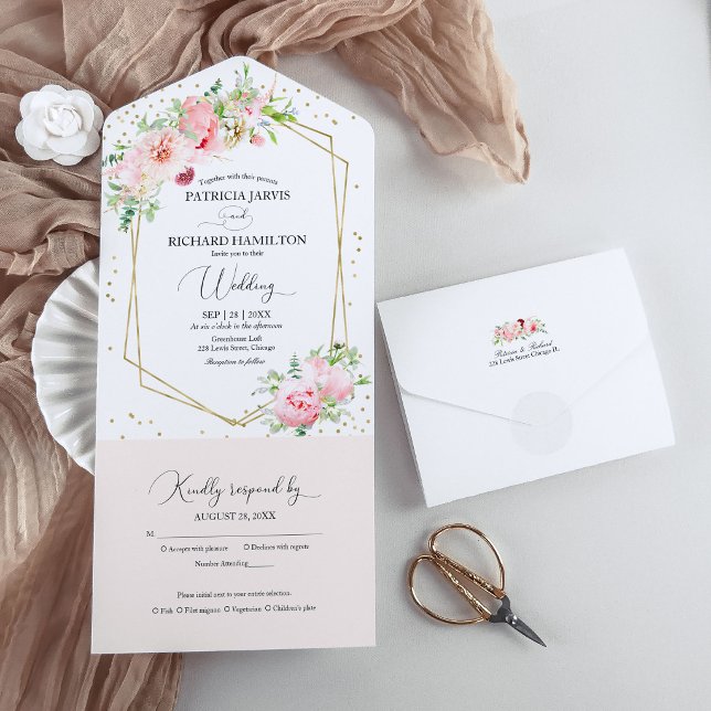 Blush Pink Peony Geometric All-In-One Invite (Creator Uploaded)