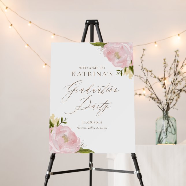 Blush Pink Peony Graduation Party Welcome Sign (In Situ (Stand))