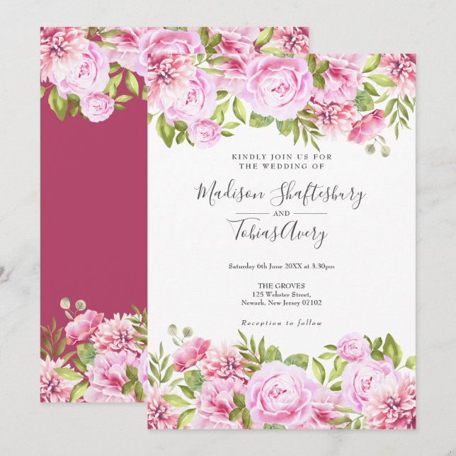 Blush Pink Peony Greenery Floral Wedding Invitation (Front/Back)