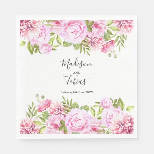 Blush Pink Peony Greenery Floral Wedding Napkins