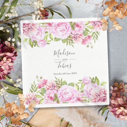 Blush Pink Peony Greenery Floral Wedding Napkins